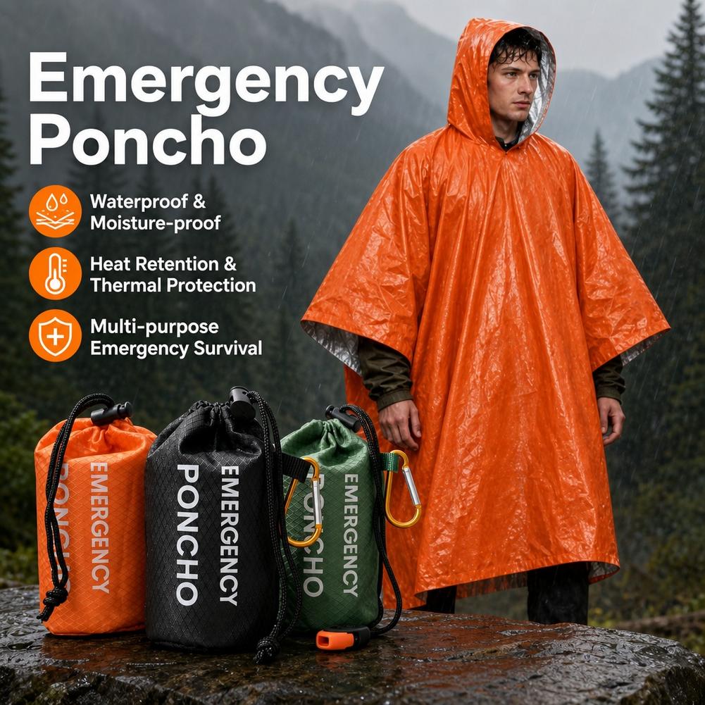 Emergency Poncho Rain - Draagbare noodregenponcho-set, waterdichte regenjas met capuchon,