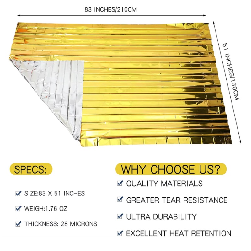 Survival Blanket Reflective - Goud-zilveren Mylar thermische overlevingsdeken 130×210cm, reflecterende